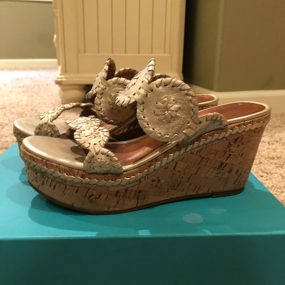 Jack Rogers gold wedge sandals